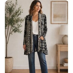 Hard Tail Small Tie Dye Boho Slouchy Sweater Mineral Wash Pockets open cardigan